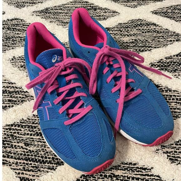 Asics LyteRacer TS 7 Running Shoes Size 8.5 Blue Pink T8B5N EU 42 Lace Up - Picture 1 of 6